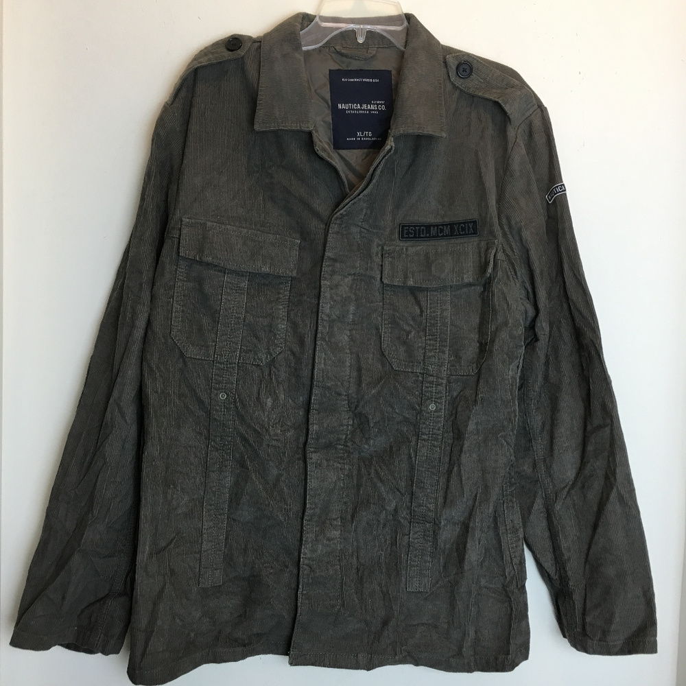 New Nautica Jeans Co. Mens Gray Corduroy Shirt XL